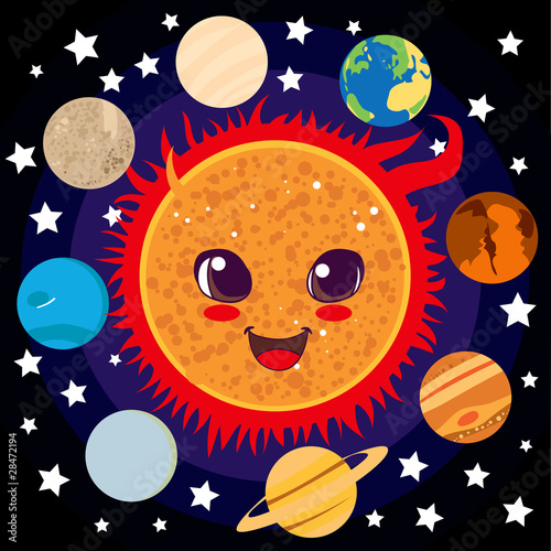 Cute happy Sun with planet ...