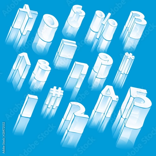 vector 3d ice alphabet -  numerals with reflections