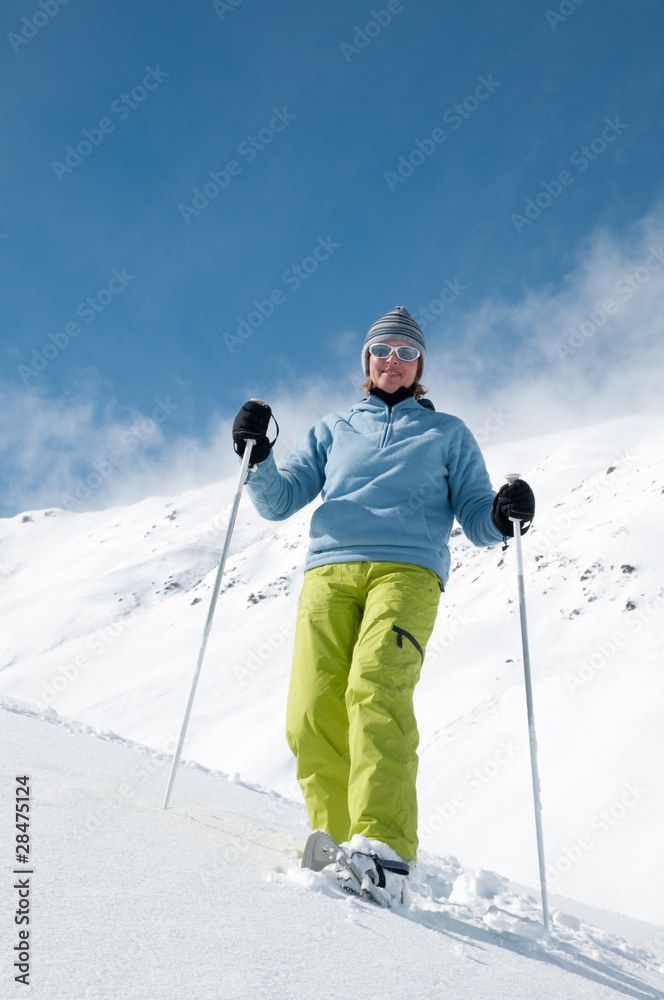 Snowshoeing (copy space)