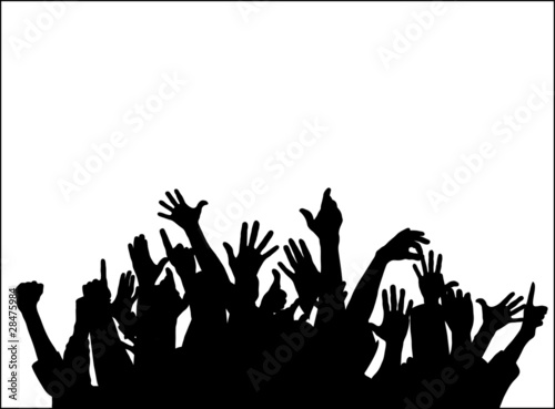 Large group of raising hands
