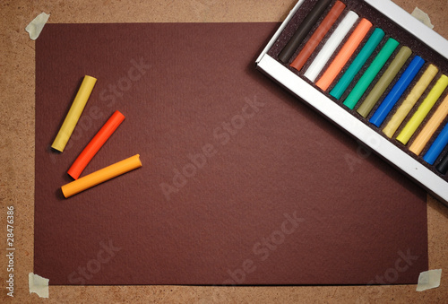 Empty brown cardboard background and pastel box - art utensil