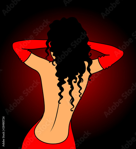 Vector charming lady in a red dress photo