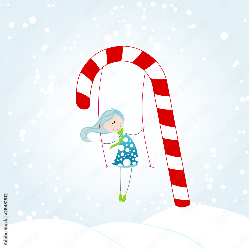 Vector cute girl playing outside