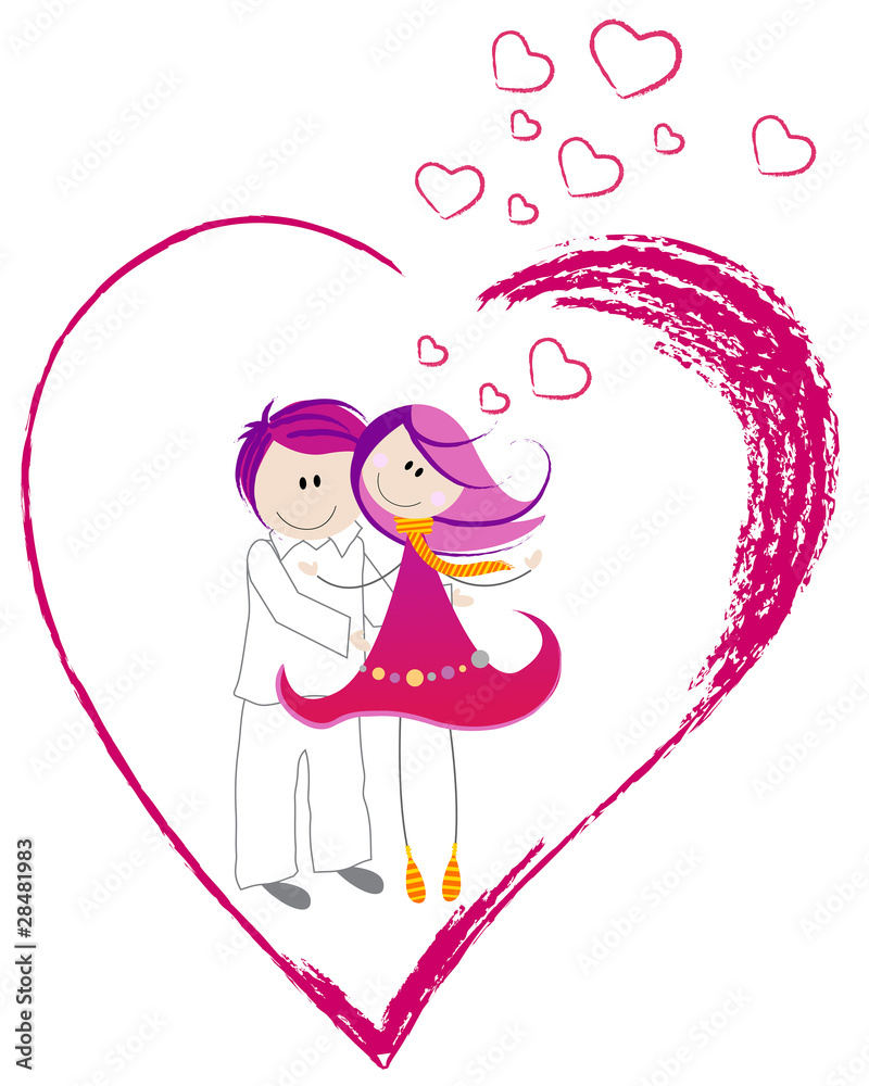 Obraz premium Vector Cute Valentine's Day heart with boy and girl