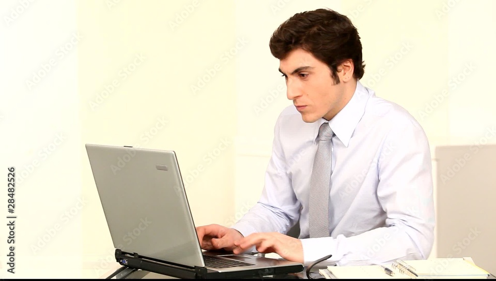 Salesman working on laptop computer Salesman working on laptop computer