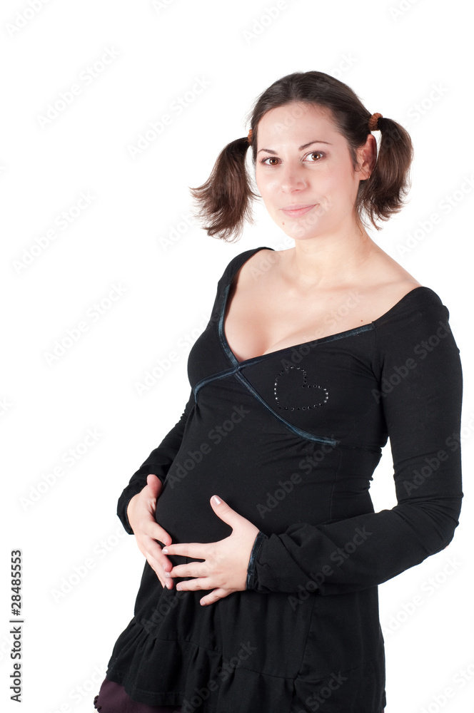 Portrait of pretty pregnant woman in black dress Portrait of pretty pregnant woman in black dress