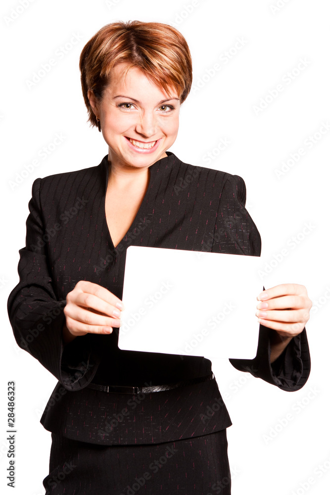 Beautiful business woman with empty card Beautiful business woman with empty card