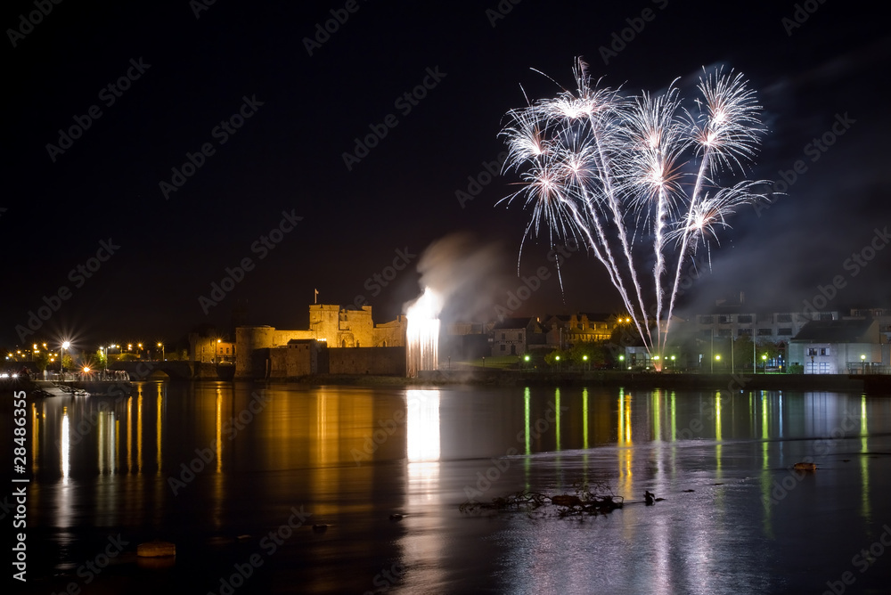 Fireworks over King John Castle in Limerick - Ireland