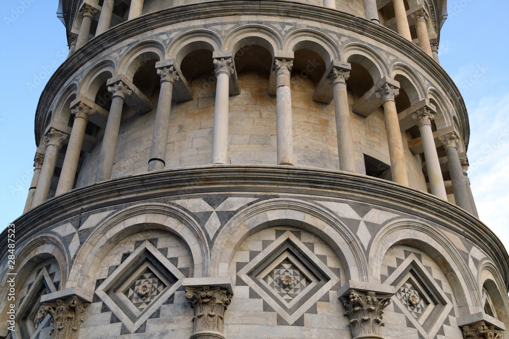 The Leaning Tower of Pisa tilts at an angle of four degrees.