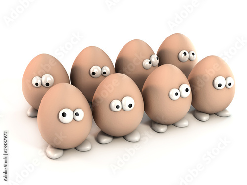 pack of funny eggs as a cartoon 3d characters isolated