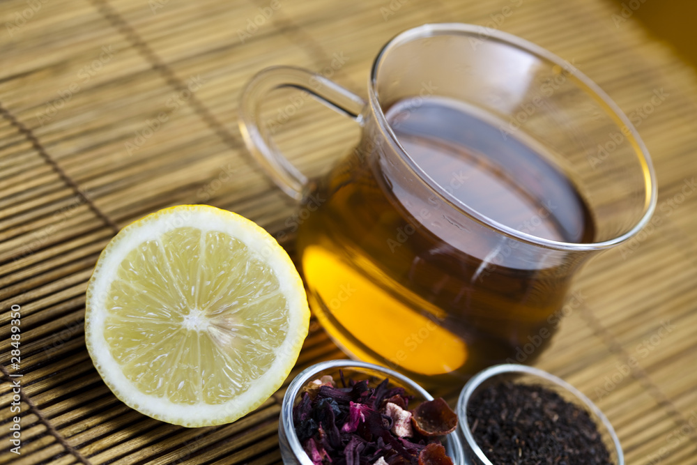 Glass cup of tea with lemon Glass cup of tea with lemon