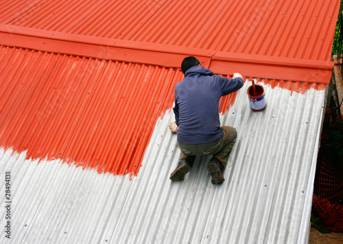 Maler streicht Wellblechdach © Annette Schindler
