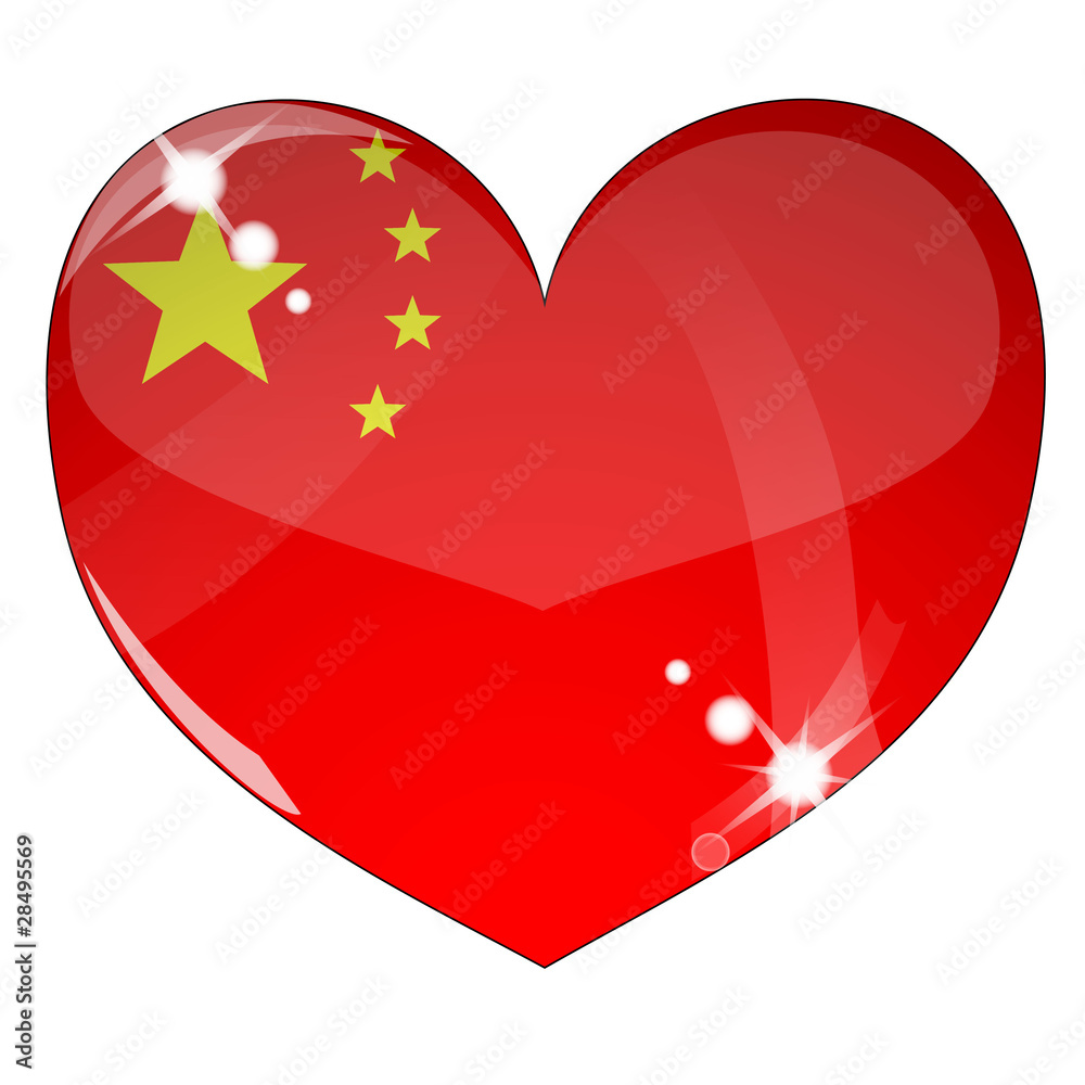 Vector heart with China flag texture Vector heart with China flag texture