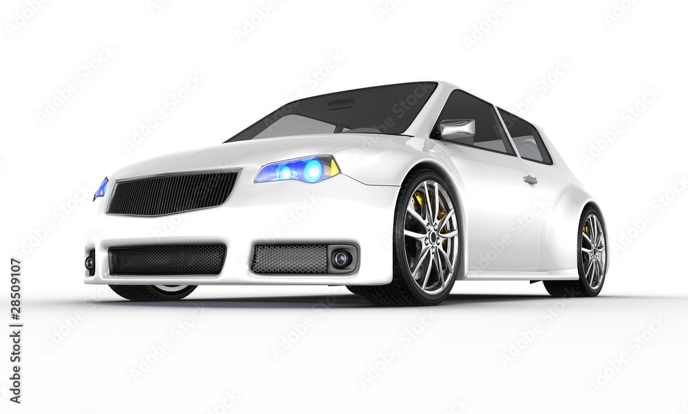 White sports car isolated on white 3D render. White sports car isolated on white 3D render.