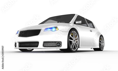 White sports car isolated on white 3D render.
