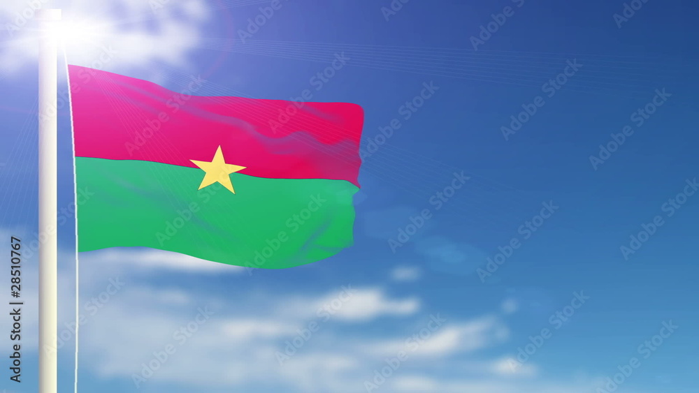 Burkina Faso flag waving. Sky background. Seamless loop. Burkina Faso flag waving. Sky background. Seamless loop.