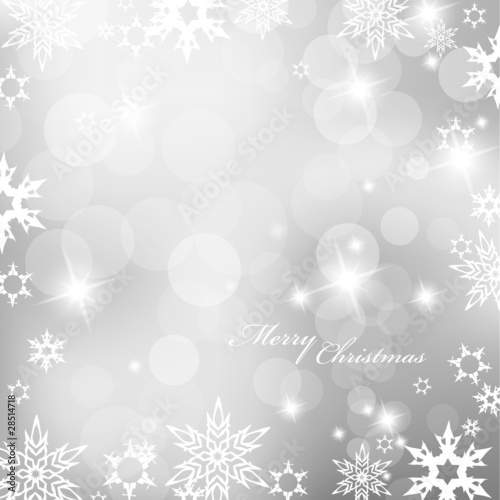 Christmas silver background with snow flakes.