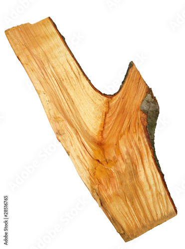 Broken piece of wood with alder bark and knots.
