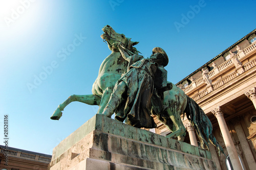 A horse and rider statue at Royal palace in Budapest