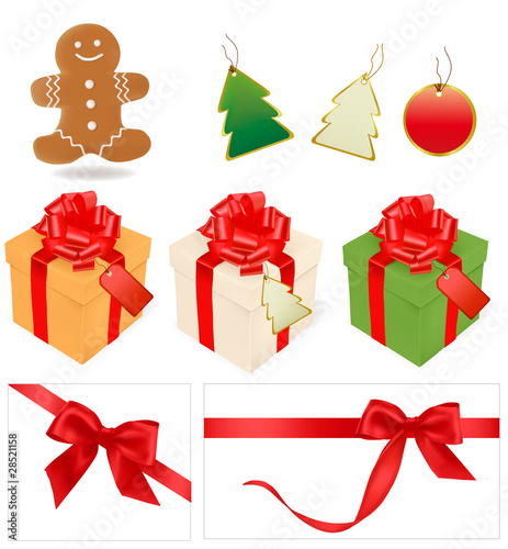 Vector illustration of gift box and holiday bows.