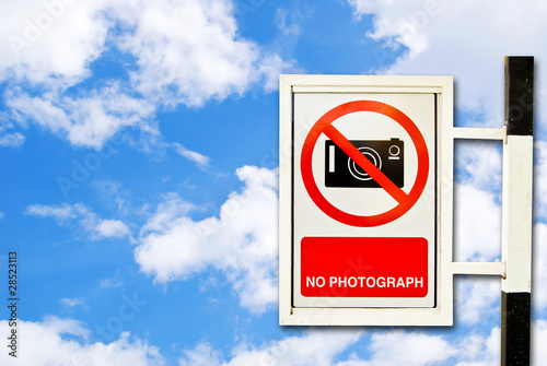 No photograph sign board on blue sky