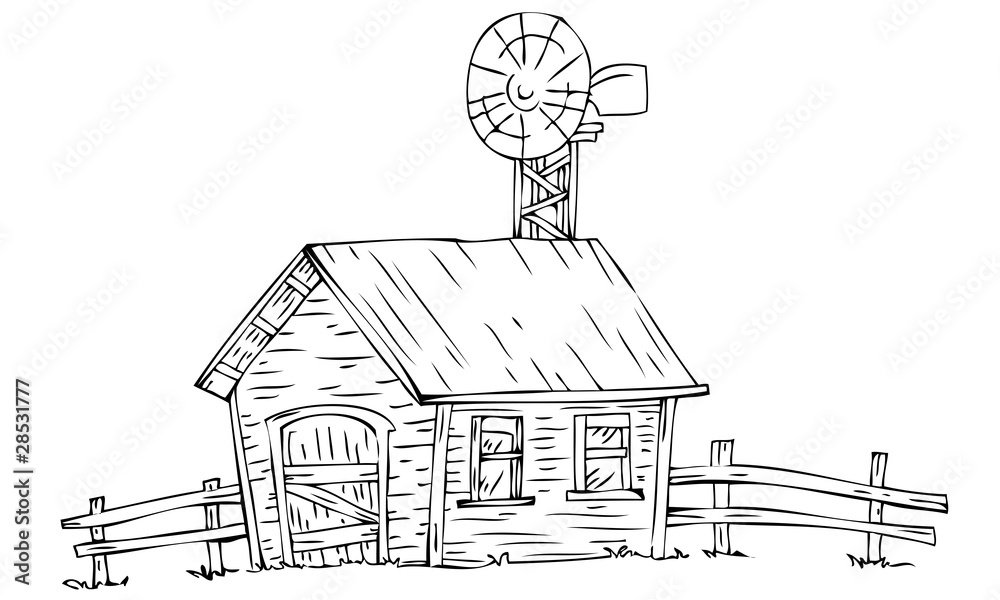 Fototapeta premium Farmhouse with windmill.