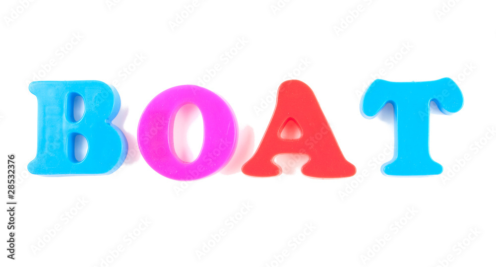 boat written in fridge magnets isolated on white boat written in fridge magnets isolated on white