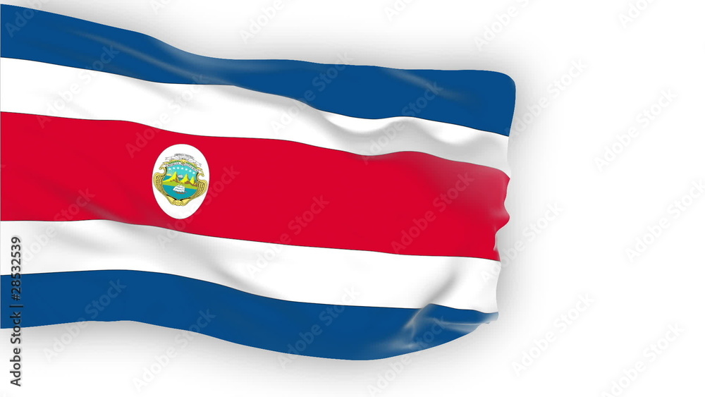 Costa Rica flag slowly waving. White background. Seamless loop. Costa Rica flag slowly waving. White background. Seamless loop.