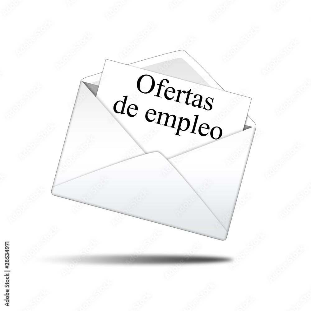 Icono sobre blanco con carta con texto Ofertas de empleo Icono sobre blanco con carta con texto Ofertas de empleo