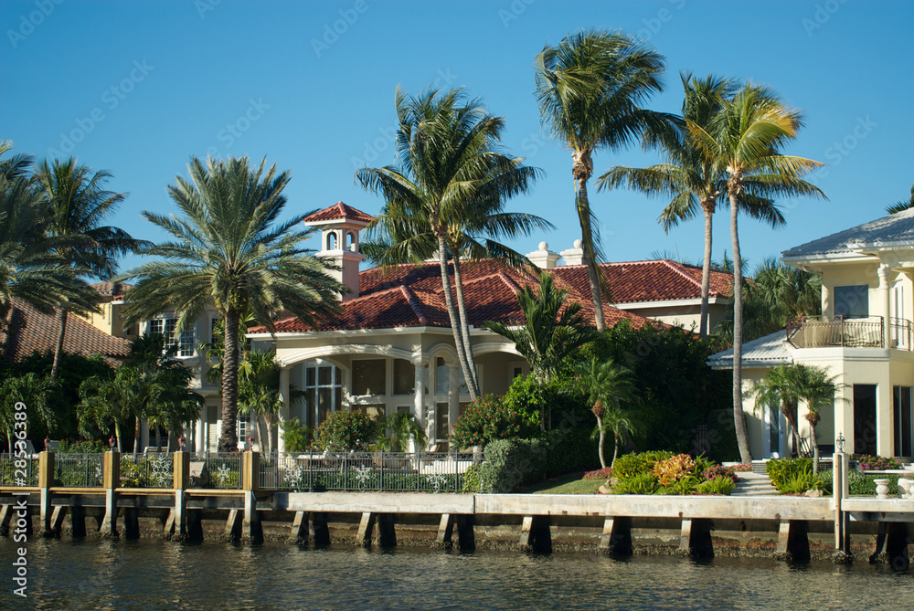 House on intercoastal waterway, Boca Raton, Florida.