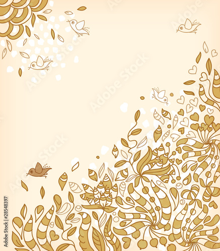 fantasy vector background with hand drawn flowers and plants