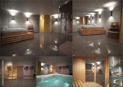 Canvastavla zona benessere sauna idromassaggio rendering relax corpo