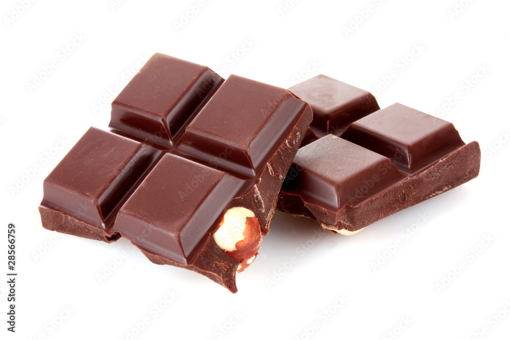 chocolate pieces on white background chocolate pieces on white background