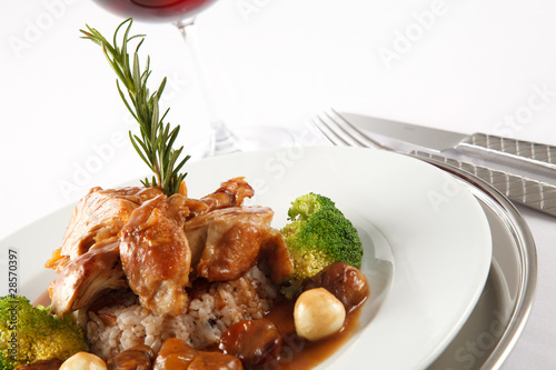 Turkey stuffed with rice, vegetables and chestnuts.