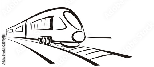 fast train railway trasport sketch in black lines