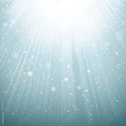 Snow and stars are falling on the background