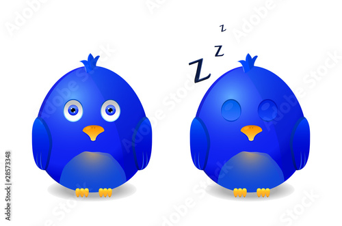 blue awake and sleeping bird icon isolated on white background
