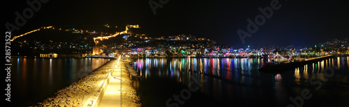 Alanyan port panorama with pier at night