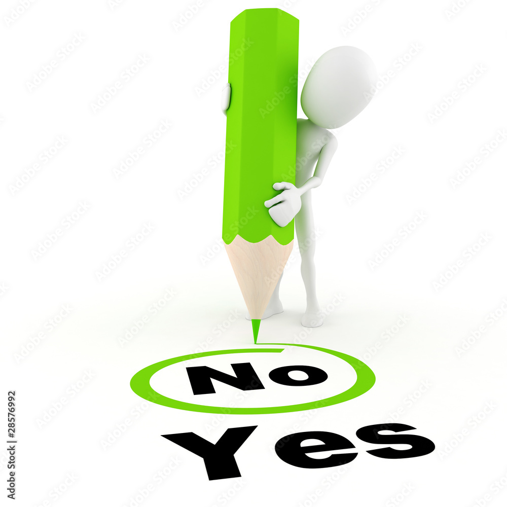 3d man chooseing between yes and no Stock Illustration | Adobe Stock
