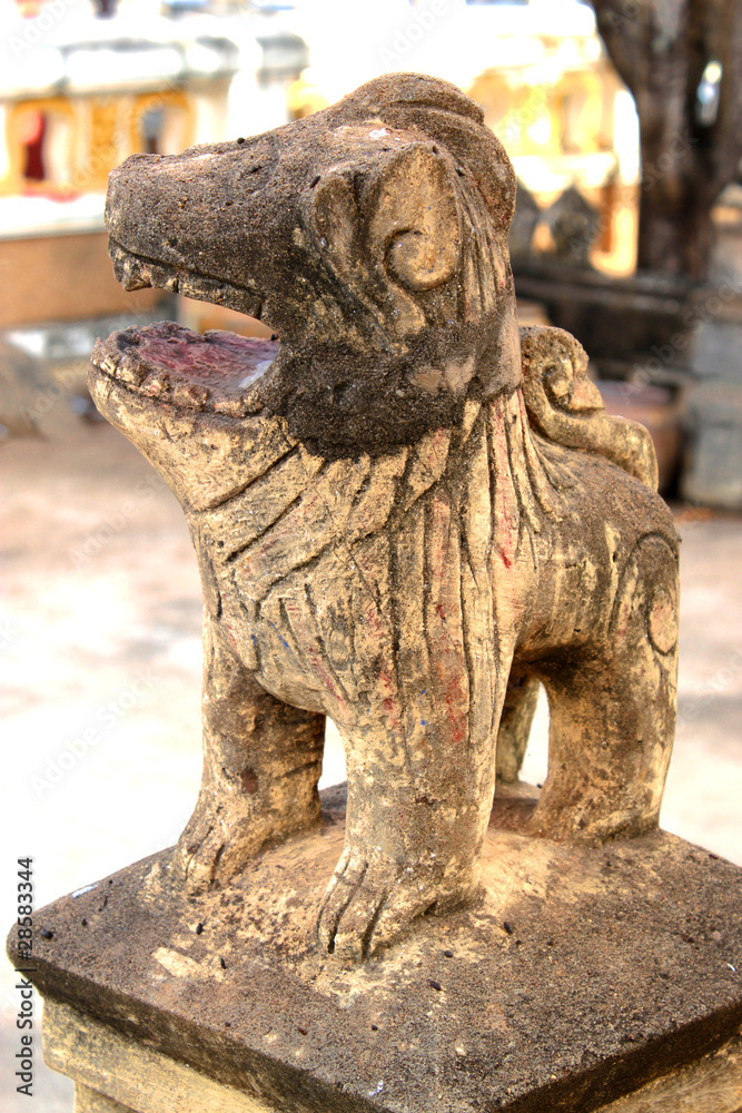 Lion Statue At The Old Temple Of Kantarawichai