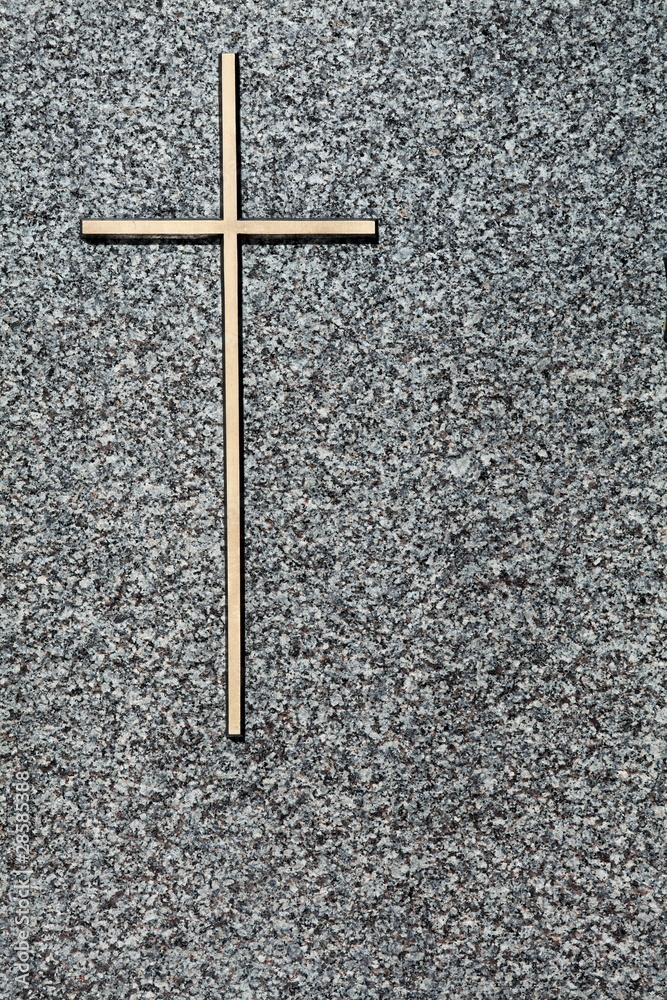 Cross And Polished Granite Gravestone