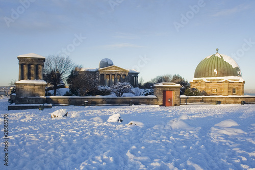 observatory in snow, edinburgh