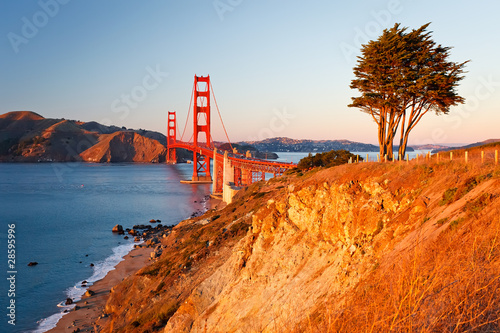 Photography Golden Gate Bridge at sunset, San Francisco
