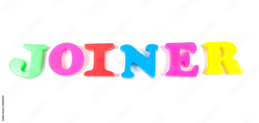 joiner written in fridge magnets on white background joiner written in fridge magnets on white background