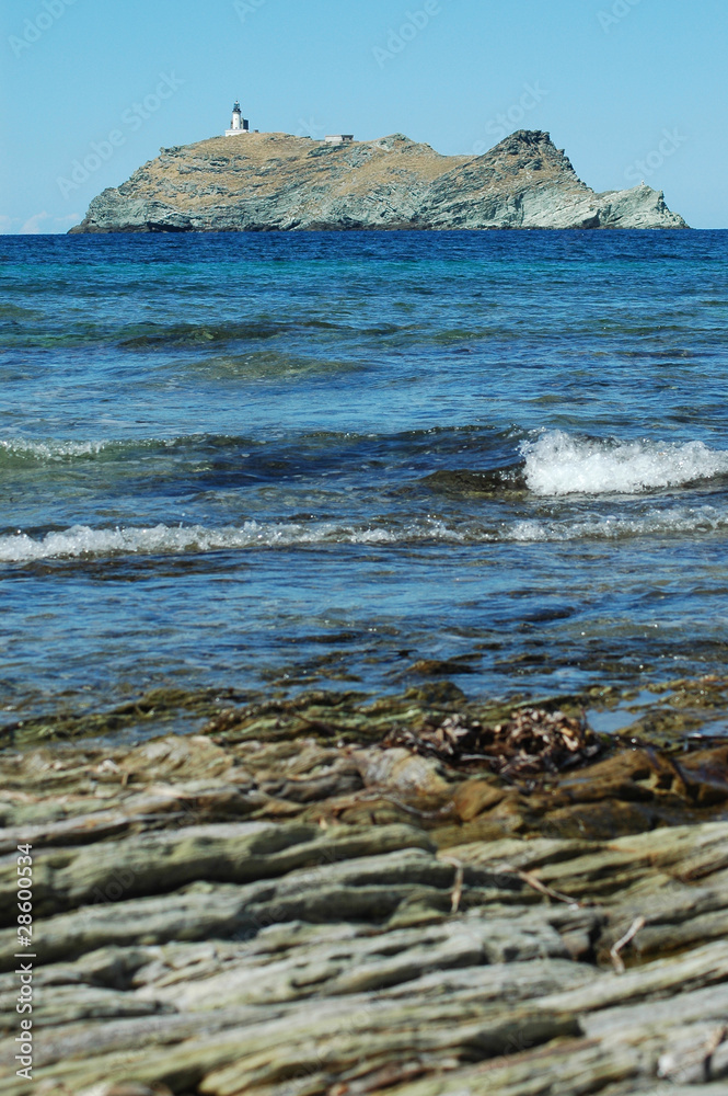 Beautiful sea view with Giraglia island, Cap Corse, Corsica