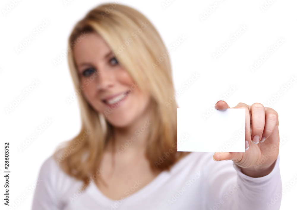 Frau mit Visitenkarte Frau mit Visitenkarte