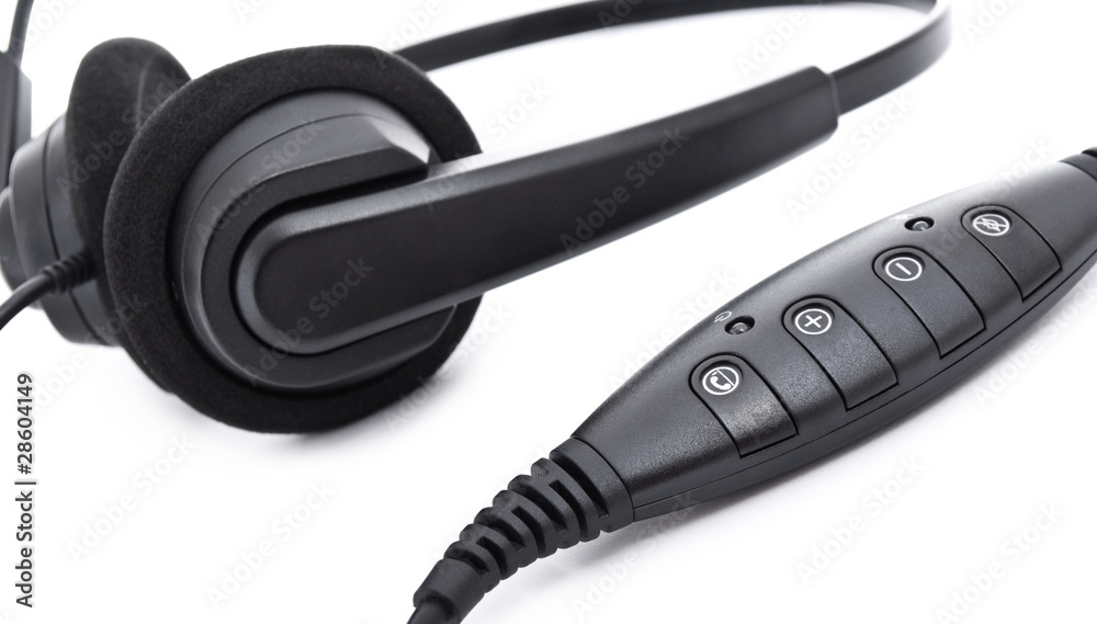 Headphones and control panel isolated on white Headphones and control panel isolated on white