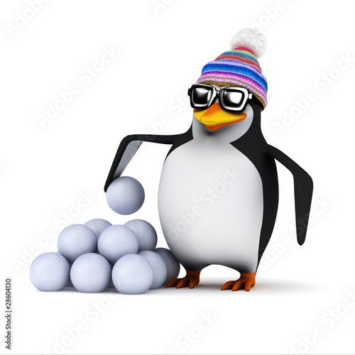 3d Penguin has a ready supply of snowballs