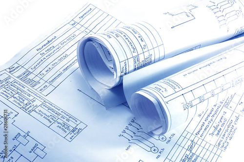 Obraz na płótnie Engineering electricity blueprint rolls w salonie
