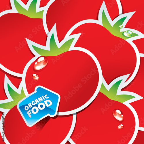 Background from tomatoes with an arrow by organic food